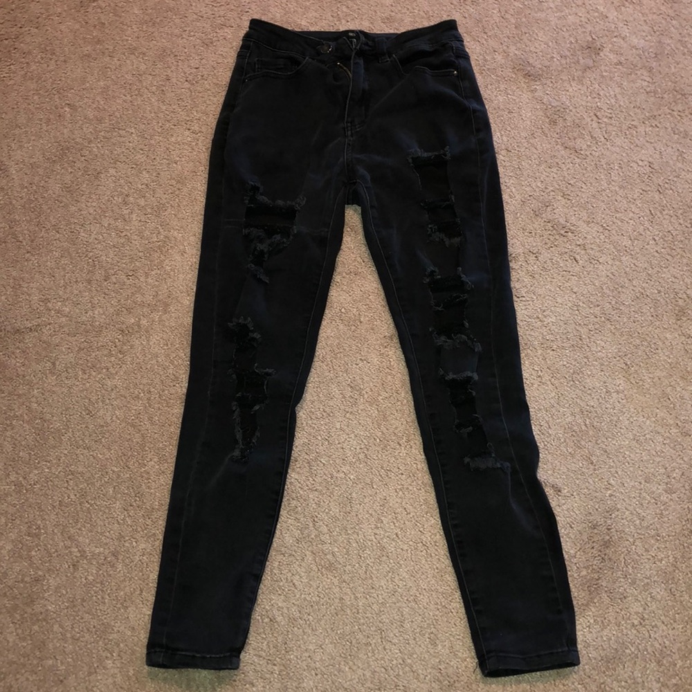 Ripped Black High Waisted Skinny Jeans